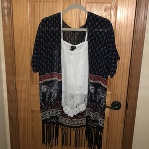 Fringe Kimono with Tank Top